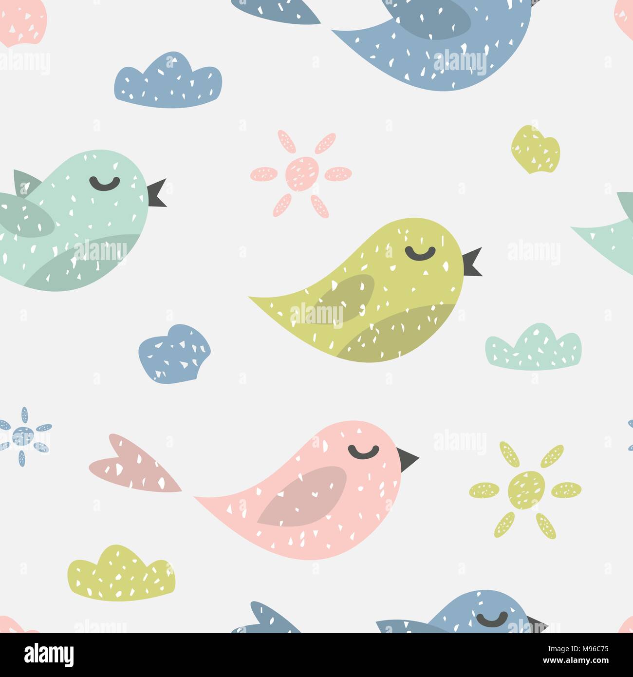 Childish seamless pattern with cute birds. Creative texture for fabric Stock Vector