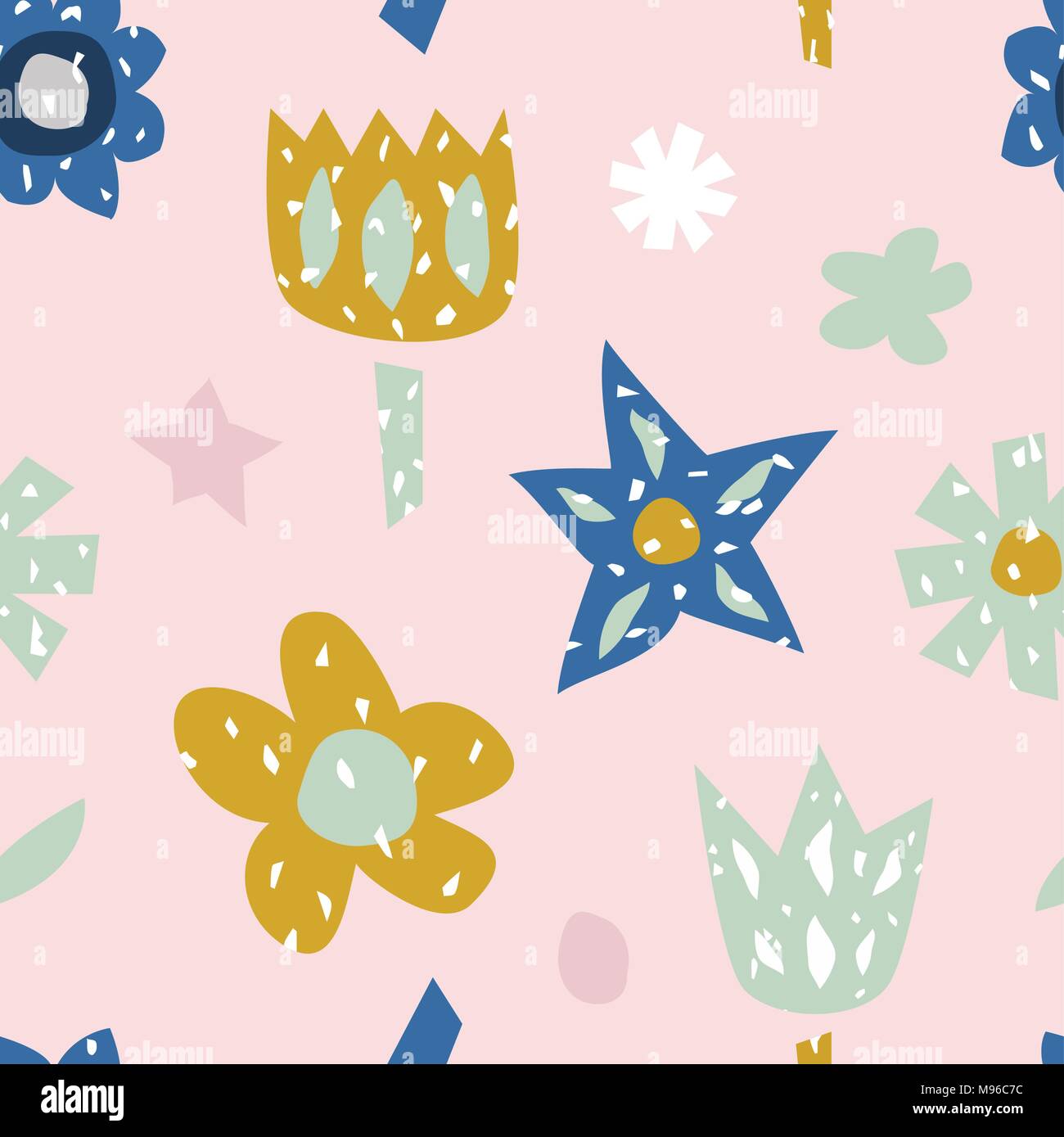 Childish seamless pattern with cute flowers. Creative texture for fabric Stock Vector