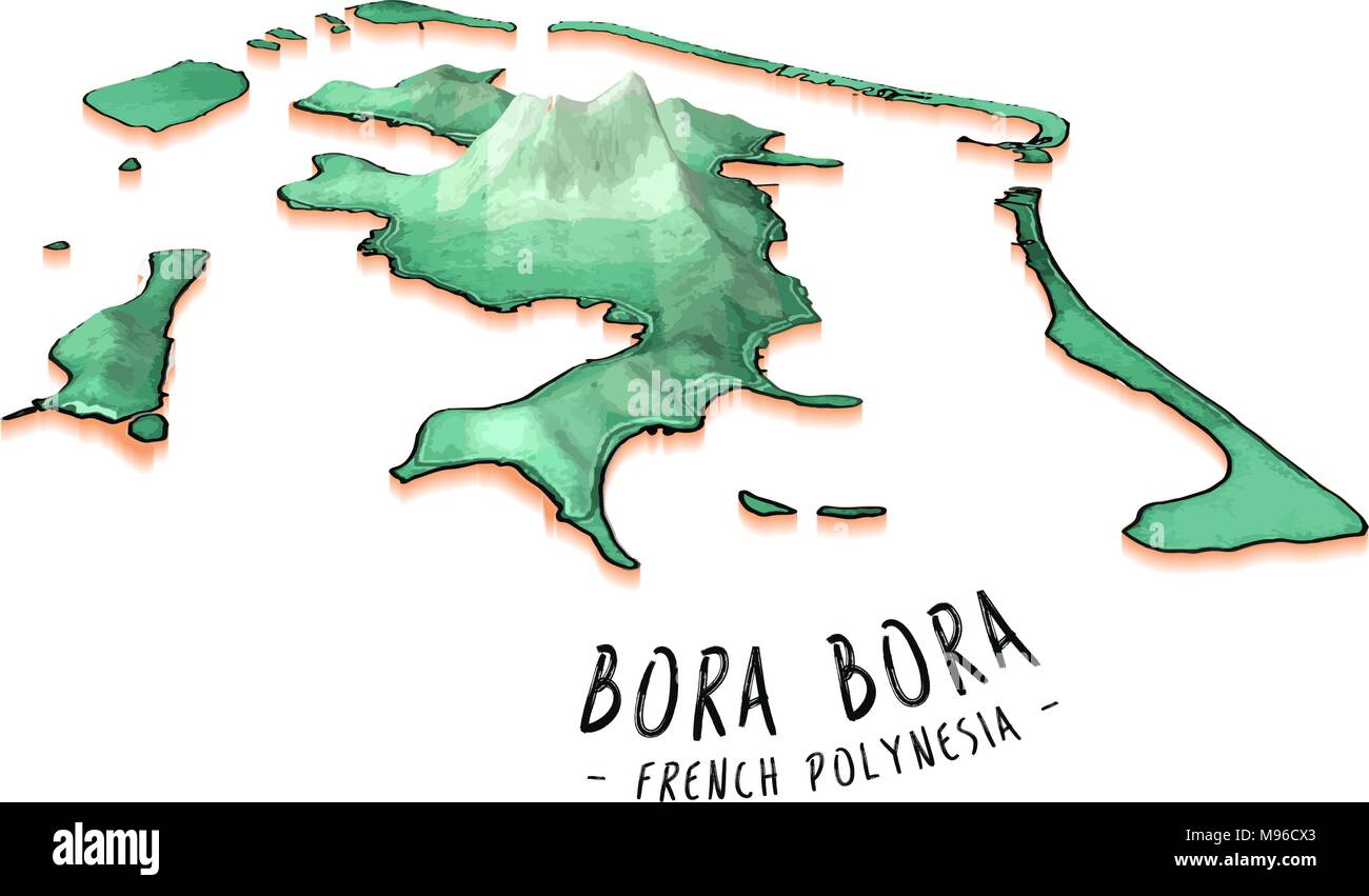 Map Concept of Bora Bora. Detailed vector illustration. Isolated concept for infographic and marketing. Stock Vector