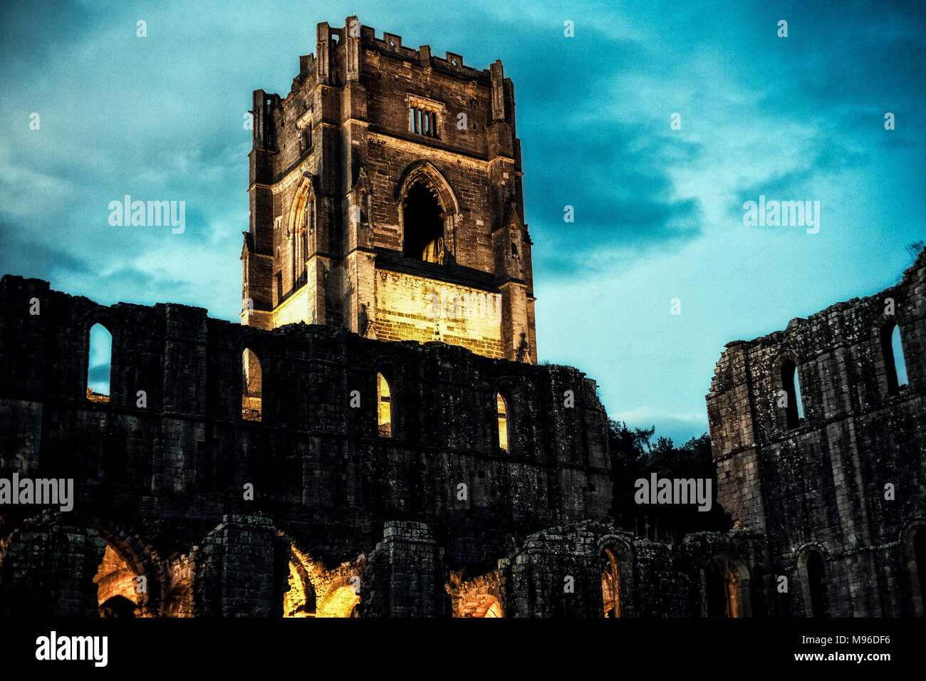 Fountains Abbey by floodlight Stock Photo Alamy