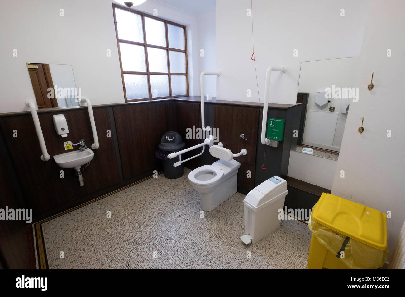 Interior of modern disabled toilet in town hall building Stock Photo