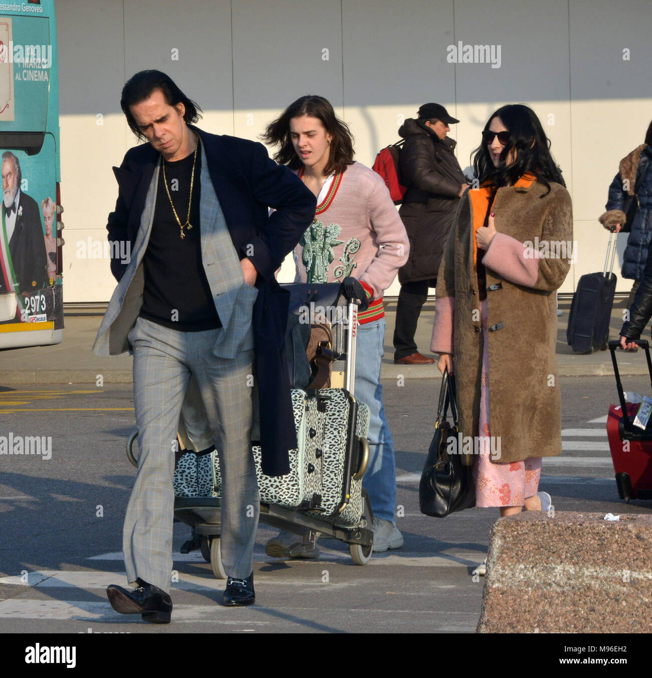 Nick Cave at Milan Linate Airport with his family Featuring: Nick Cave  Where: Milan, Italy When: