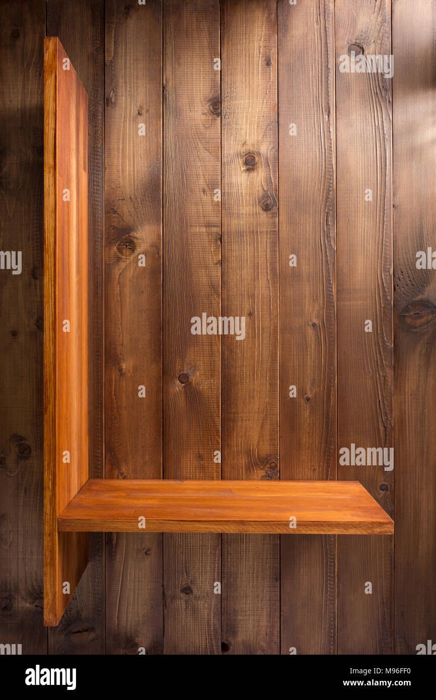 wooden shelf at background texture wall Stock Photo - Alamy