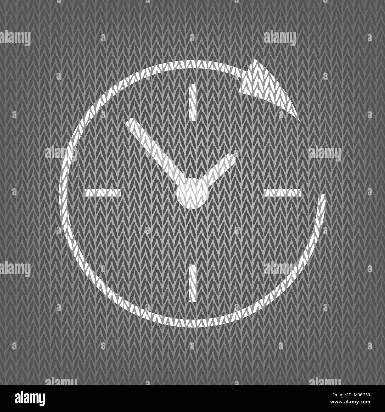 Service and support for customers around the clock and 24 hours. Vector. White knitted icon on gray knitted background. Isolated. Stock Vector