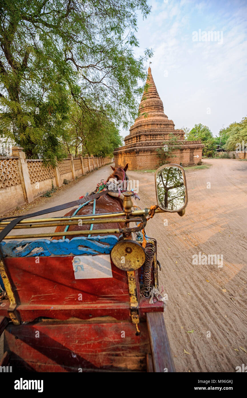 Horse cart ride in Taungbi, near Bagan, Mandalay Region, Myanmar (Burma) Stock Photo