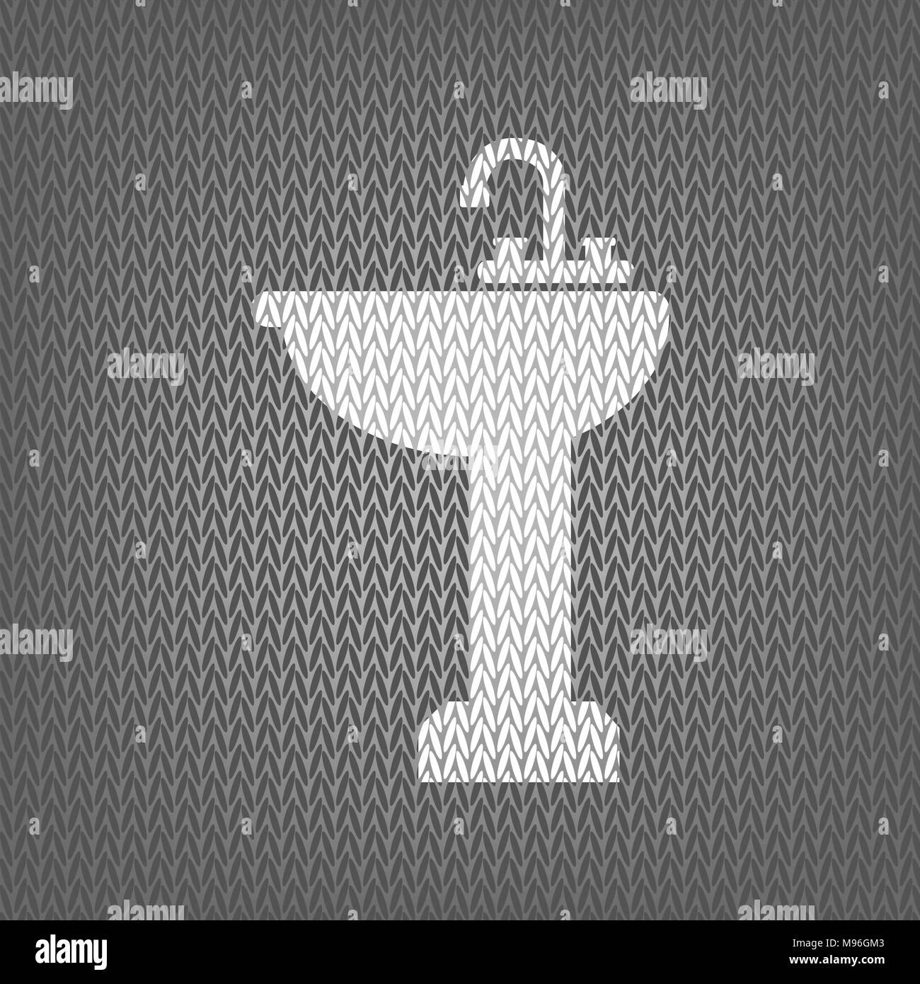 Bathroom sink sign. Vector. White knitted icon on gray knitted ...