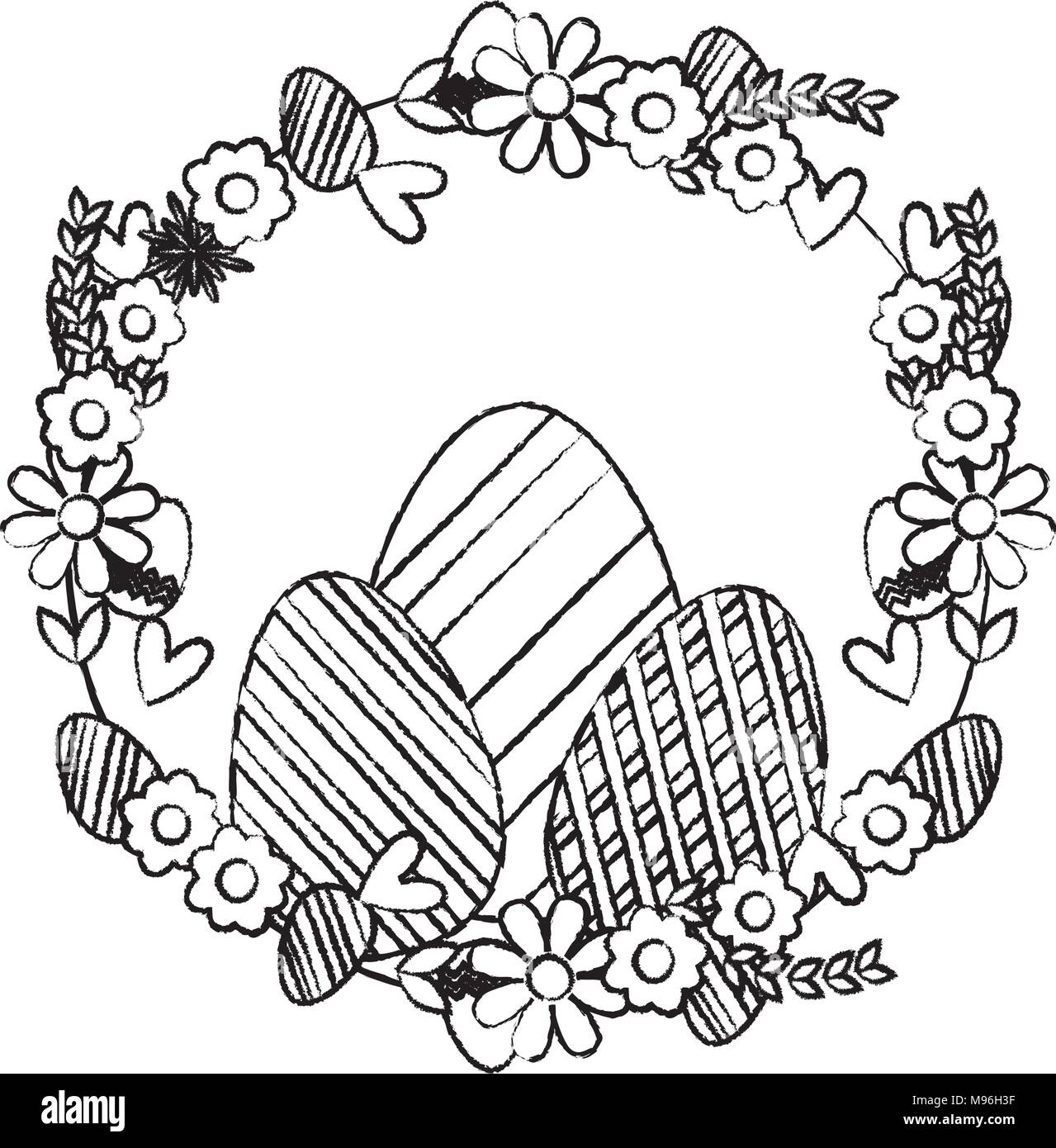 grunge eggs easter decoration with circle flowers design Stock Vector