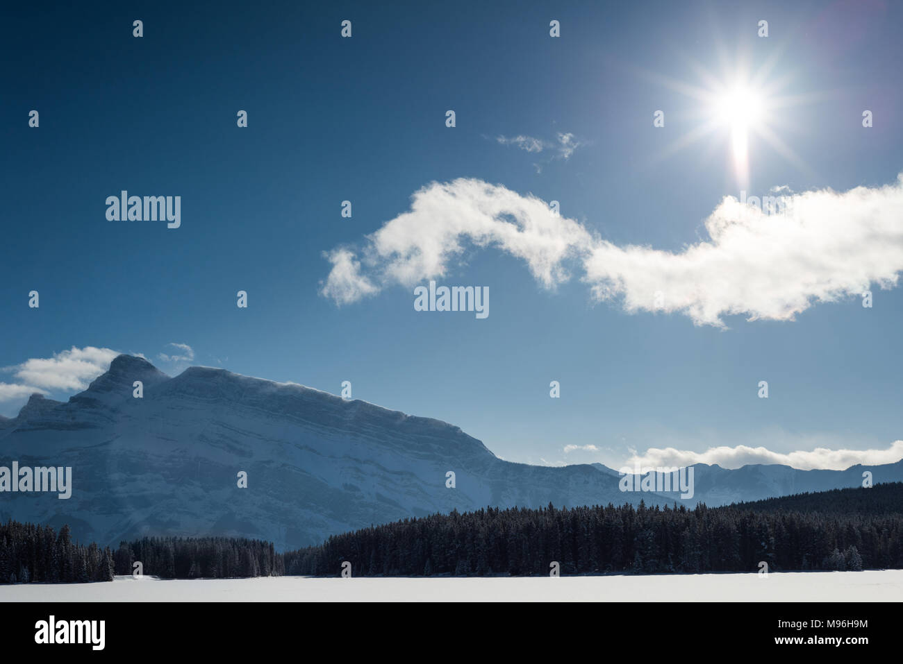 Snow capped mountains during winter Stock Photo