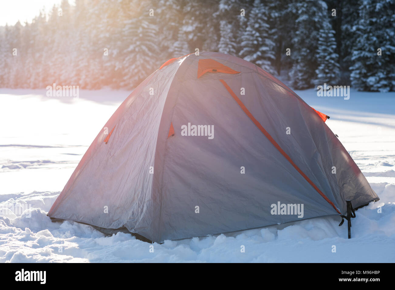 Tent in snowy landscape Stock Photo