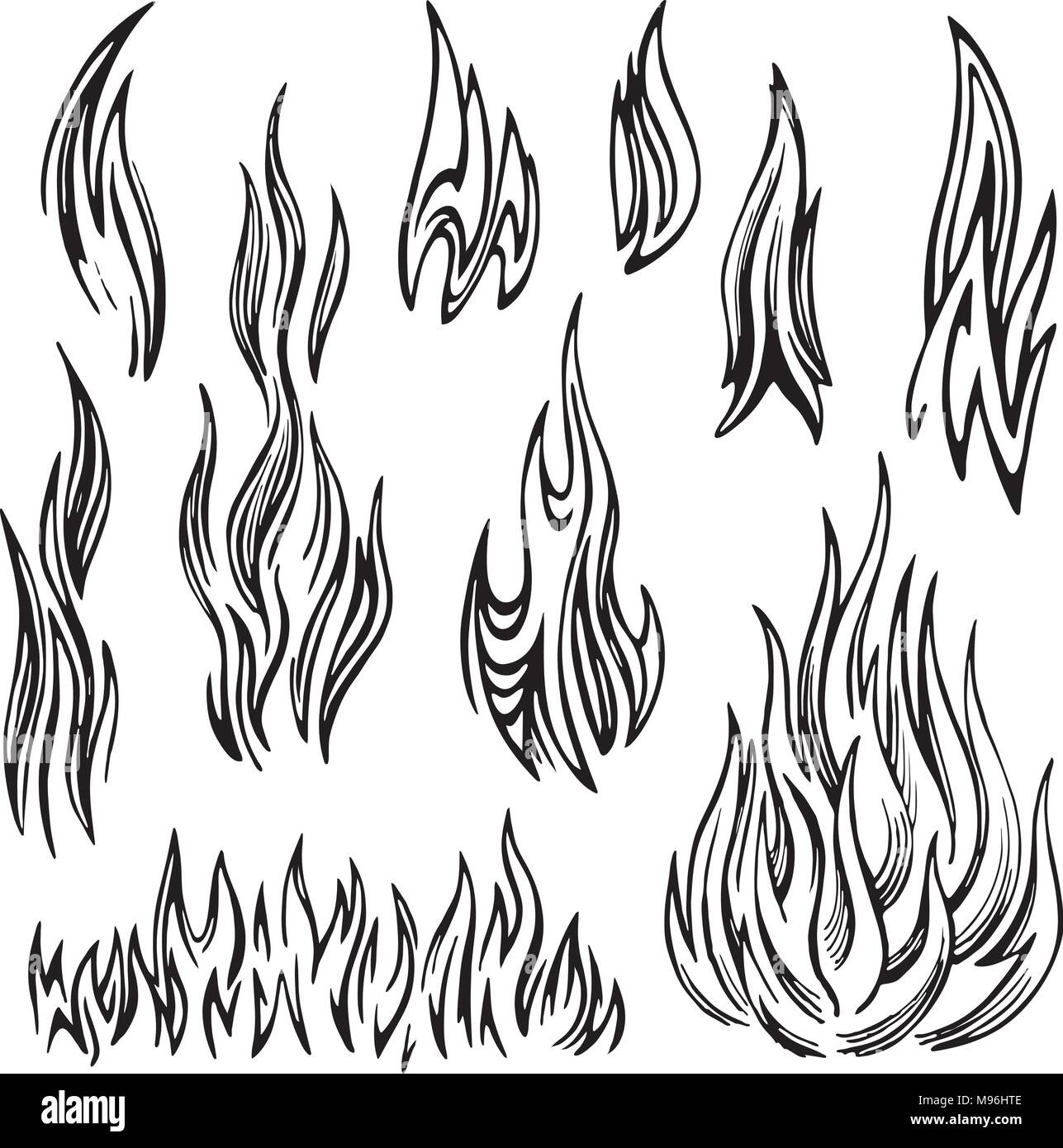 Flame Fire Set sketch Stock Vector Image & Art - Alamy