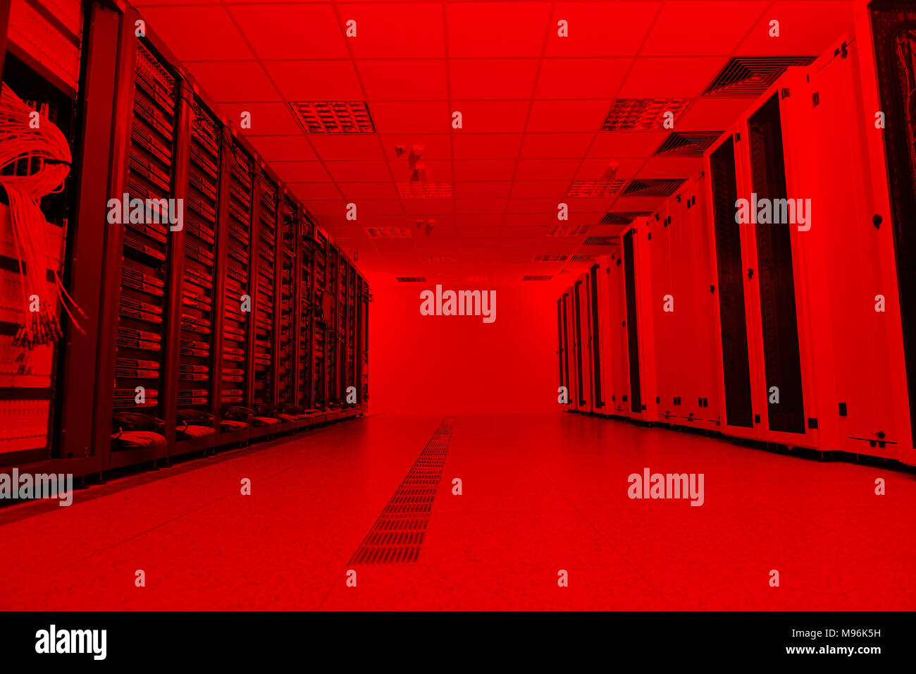 internet network server room with computers racks and digital receiver ...