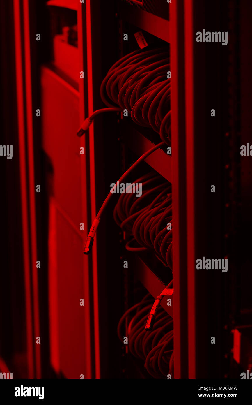 internet network server room with computers racks and digital receiver ...