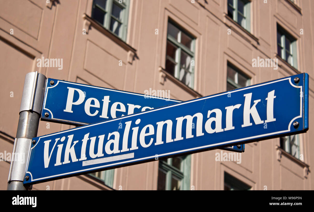 Street sign indicating the large outdoor market, Viktualienmarkt, in Munich, Germany Stock Photo