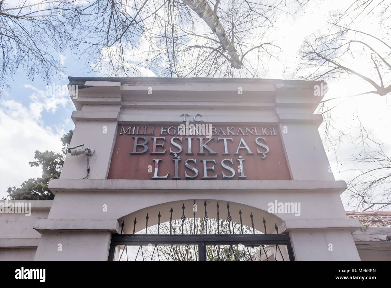 Gate of old ancient Besiktas high school in Besiktas,Istanbul,Turkey.03 January 2018 Stock Photo