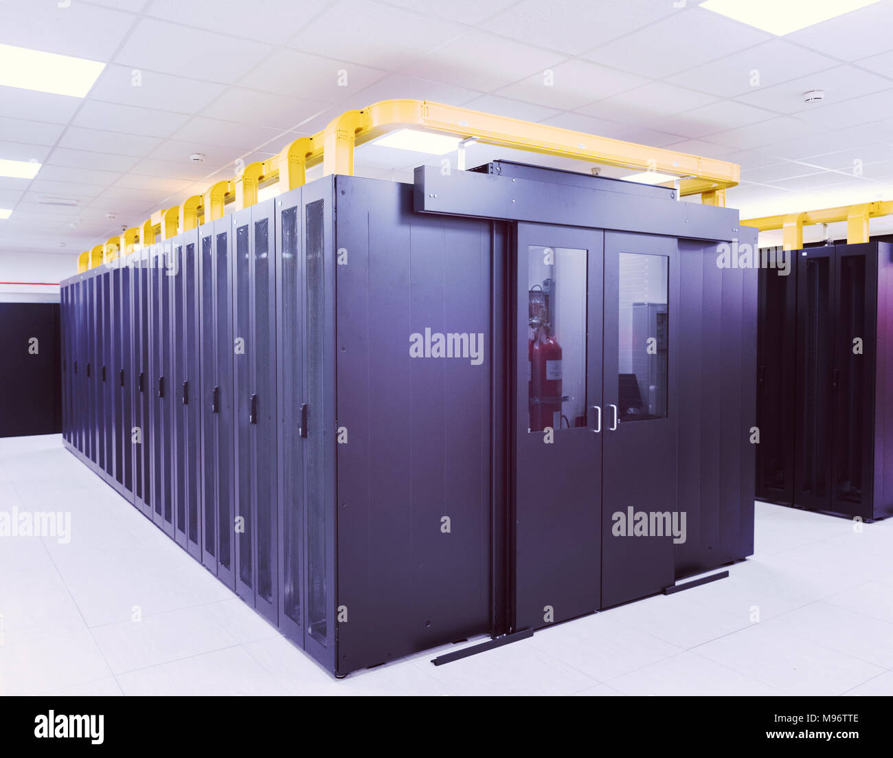 modern server room with black servers and hardwares in a internet data ...