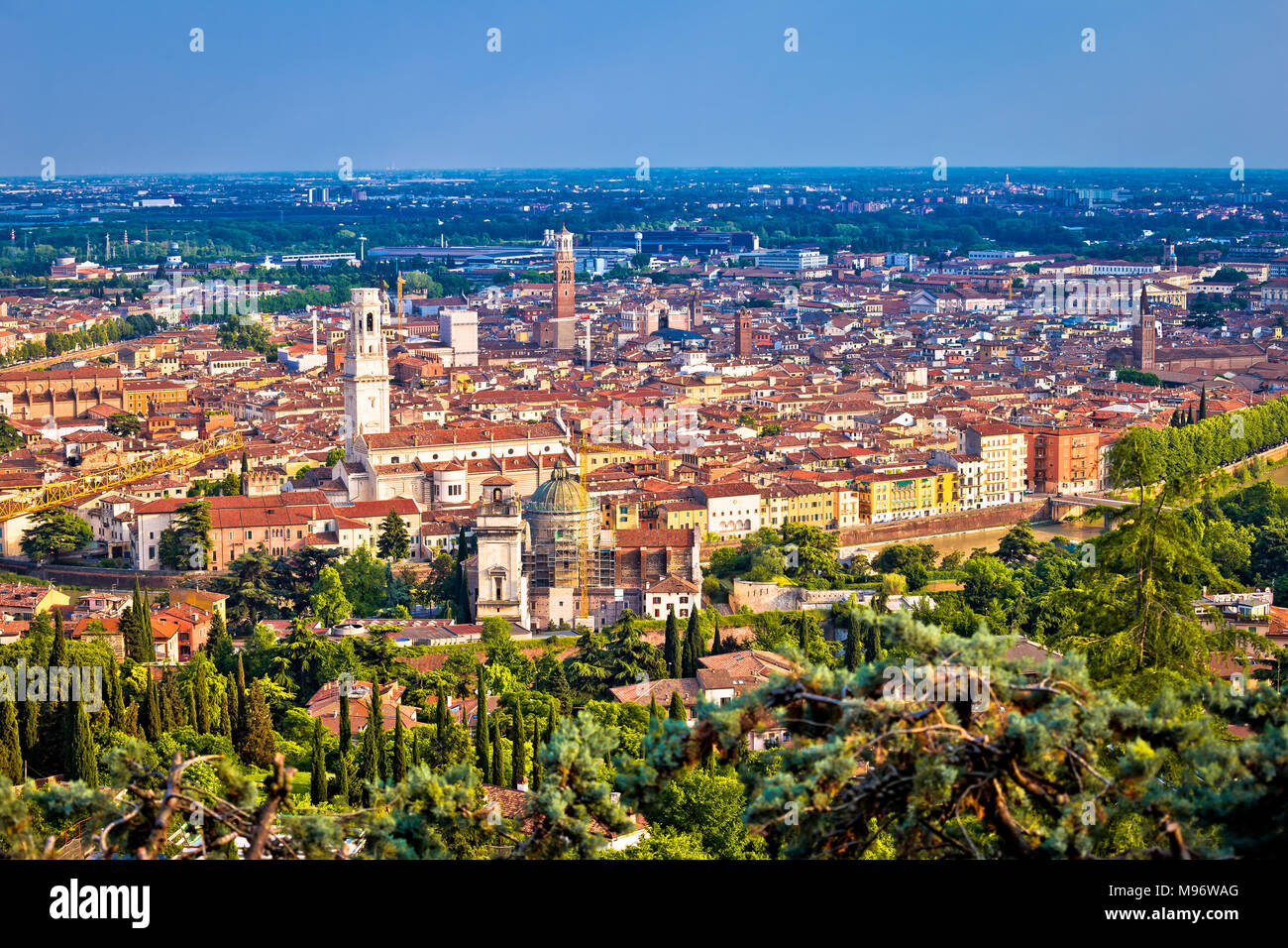 City of Verona old center and Adige river aerial panoramic view, Veneto ...