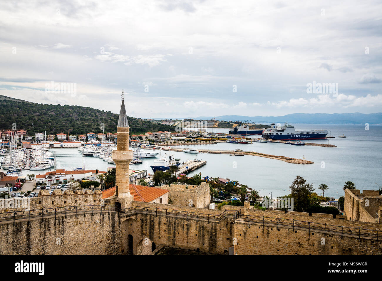 View at Marina from the Cesme Fortress Stock Photo