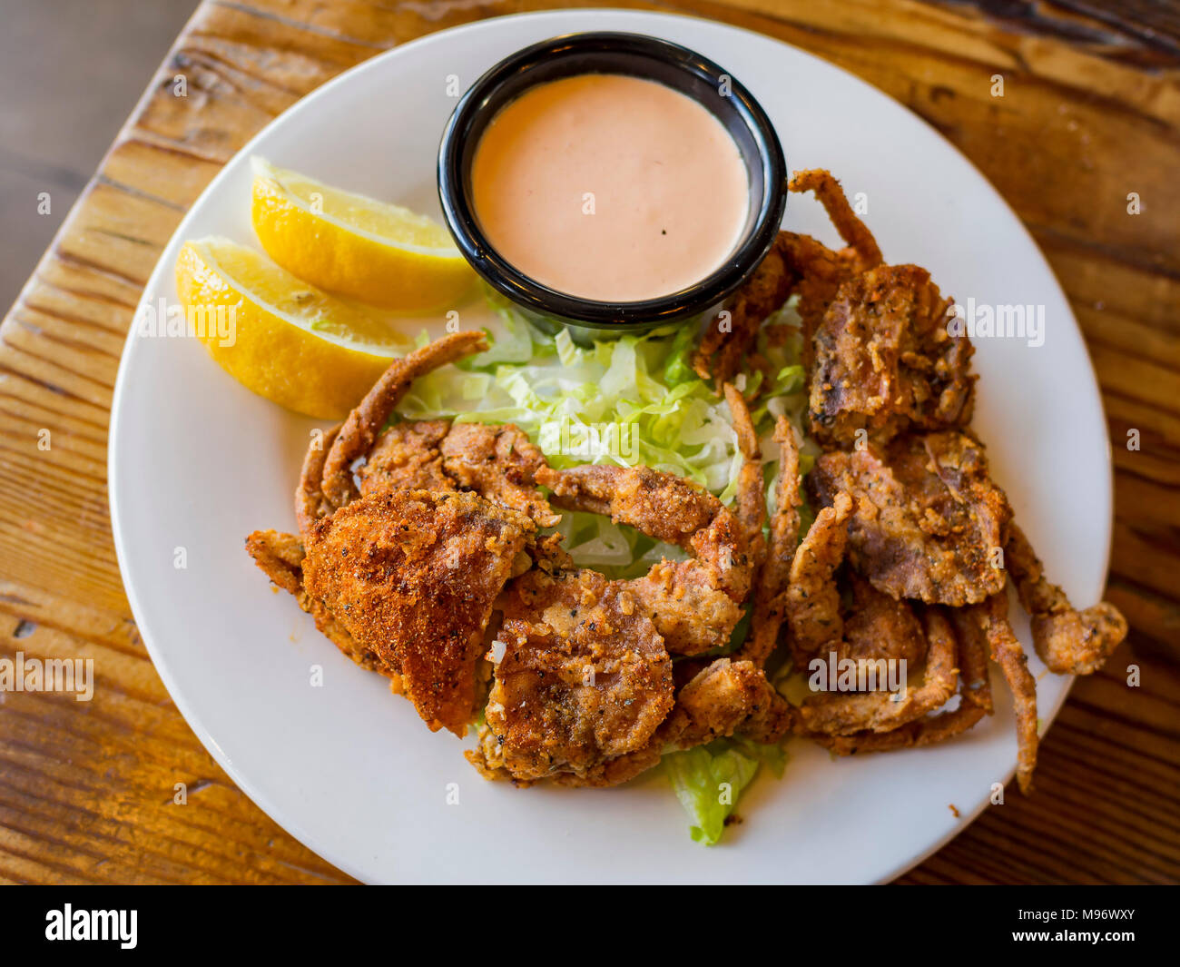 Close up shot of deep fried soft shell crab, ate at Los Angeles Stock