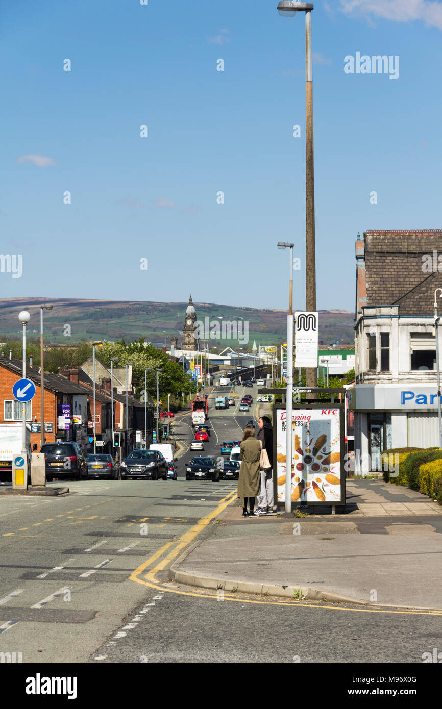 Manchester Road in Bolton looking from its junction with Croft Street