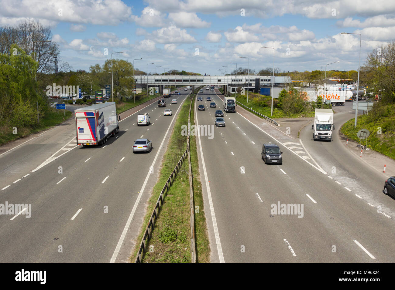 M6 motorway in Lancashire at Charnock Richard services, looking north. Stock Photo