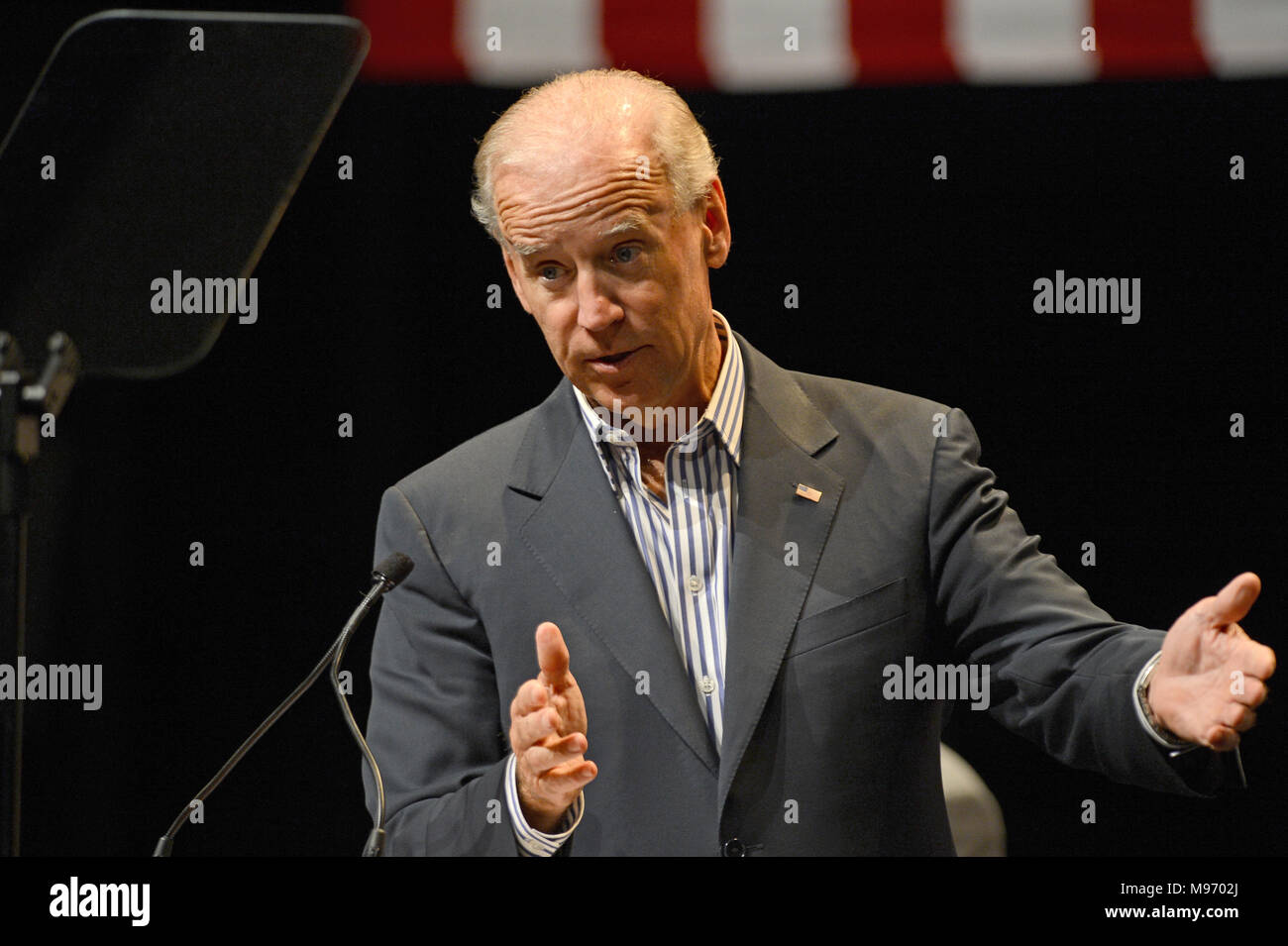 TAMARAC, FL - SEPTEMBER 28: U.S. Vice President Joe Biden speaks during a campaign event at Kings Point.  Biden continues to campaign across the country before the general election.  On September 28, 2012 in Tamarac, Florida.   People:  Joe Biden Stock Photo