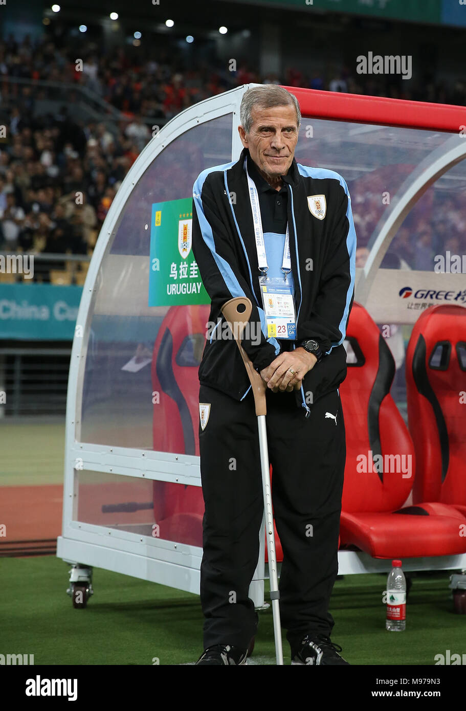 Nanning, China's Guangxi Zhuang Autonomous Region. 23rd Mar, 2018. Oscar Washington Tabarez, head coach of Uruguay is seen before the match between Uruguay and the Czech Republic at the 2018 China Cup International Football Championship in Nanning, capital of south China's Guangxi Zhuang Autonomous Region, March 23, 2018. Credit: Cao Can/Xinhua/Alamy Live News Stock Photo