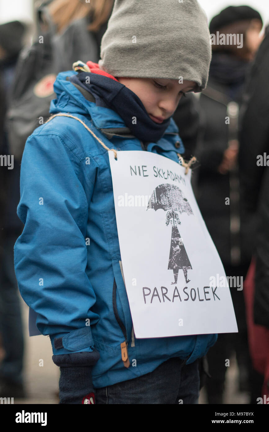 Poznan, Greater Poland, Poland. 23rd March 2018. Black Friday - National Women's Strike. On Monday 19th March, a group of deputies from the ruling party, Law and Justice (PiS) and Kukiz15, in the Justice and Human Rights Committee, gave a positive opinion on the draft Stop Abortion Act. The initiative, which leads Kaja Godek to lead, wants to tighten the already restrictive anti-abortion law in Poland. On Wednesday or Thursday, the parliamentary Social Policy and Family Commission was to take place. Plenary voting was also planned. Credit: Slawomir Kowalewski/Alamy Live News Stock Photo