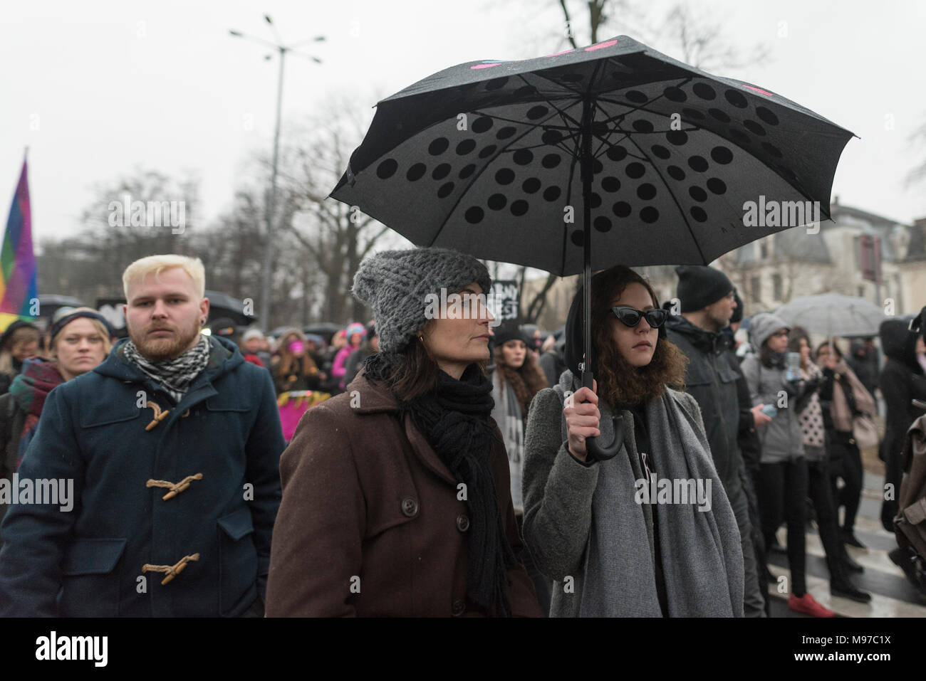 Poznan, Greater Poland, Poland. 23rd March 2018. Black Friday - National Women's Strike. On Monday 19th March, a group of deputies from the ruling party, Law and Justice (PiS) and Kukiz15, in the Justice and Human Rights Committee, gave a positive opinion on the draft Stop Abortion Act. The initiative, which leads Kaja Godek to lead, wants to tighten the already restrictive anti-abortion law in Poland. On Wednesday or Thursday, the parliamentary Social Policy and Family Commission was to take place. Plenary voting was also planned. Credit: Slawomir Kowalewski/Alamy Live News Stock Photo