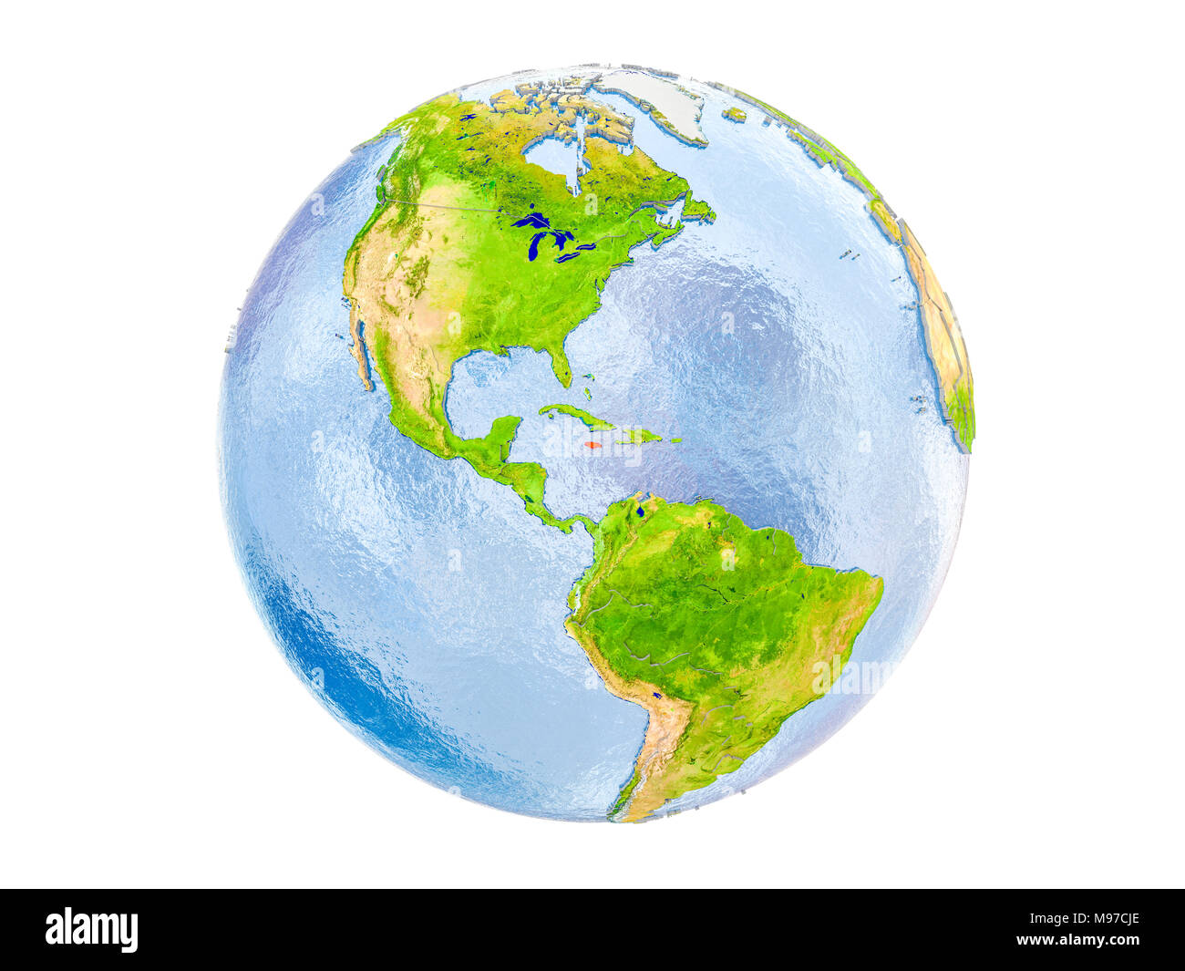 Jamaica highlighted in red on model of Earth. 3D illustration isolated