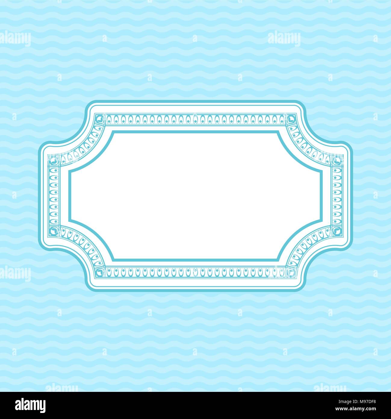 Ornamental frame on light blue wave background Stock Vector