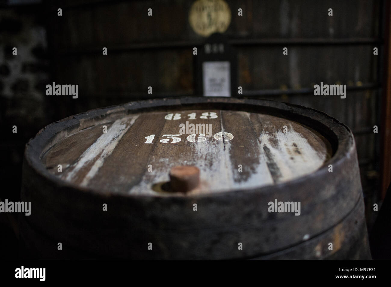 Old oak casks in Port wine cellar Stock Photo Alamy