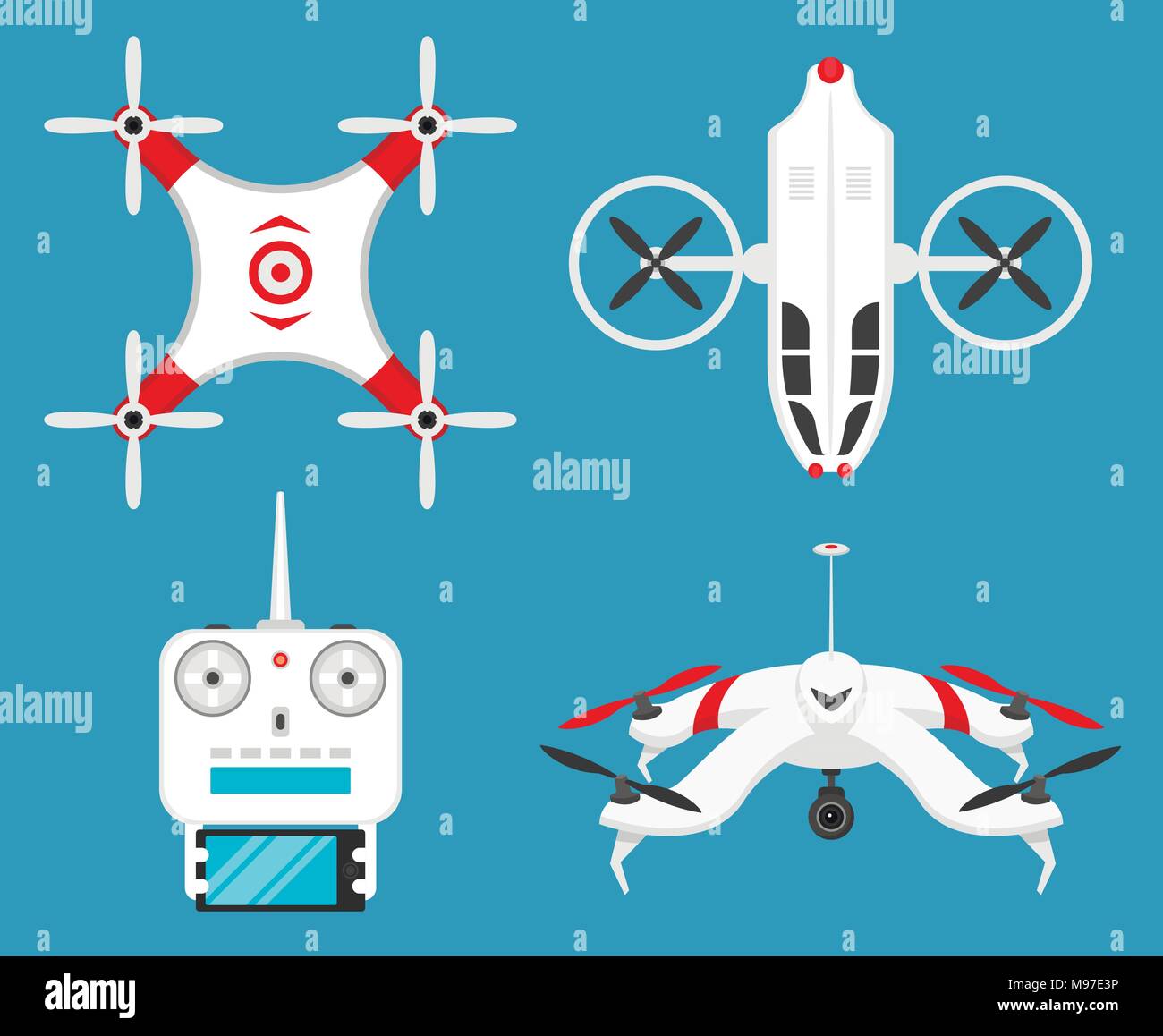 Set of modern air drones and remote control. Science and Modern ...
