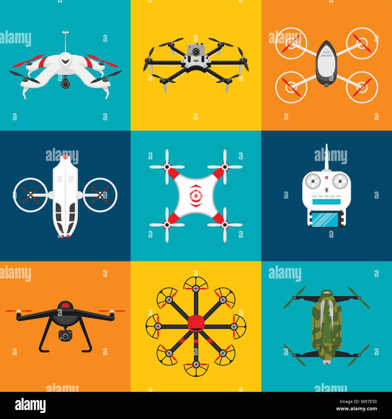Set of modern air drones and remote control. Science and Modern ...