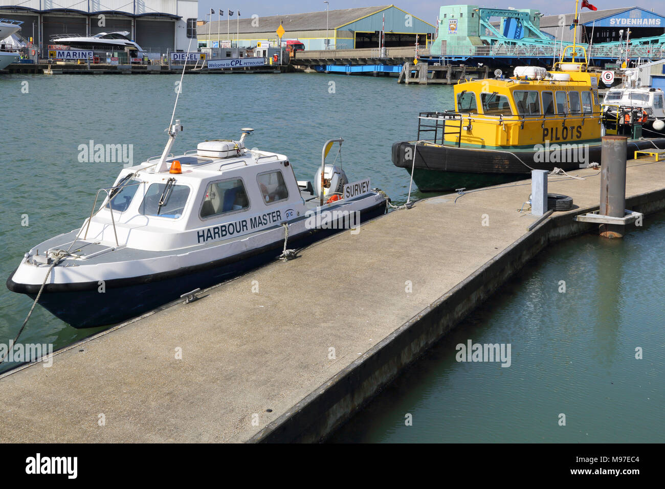 harbour master and pi;ot boat moored in poole harbour Stock Photo