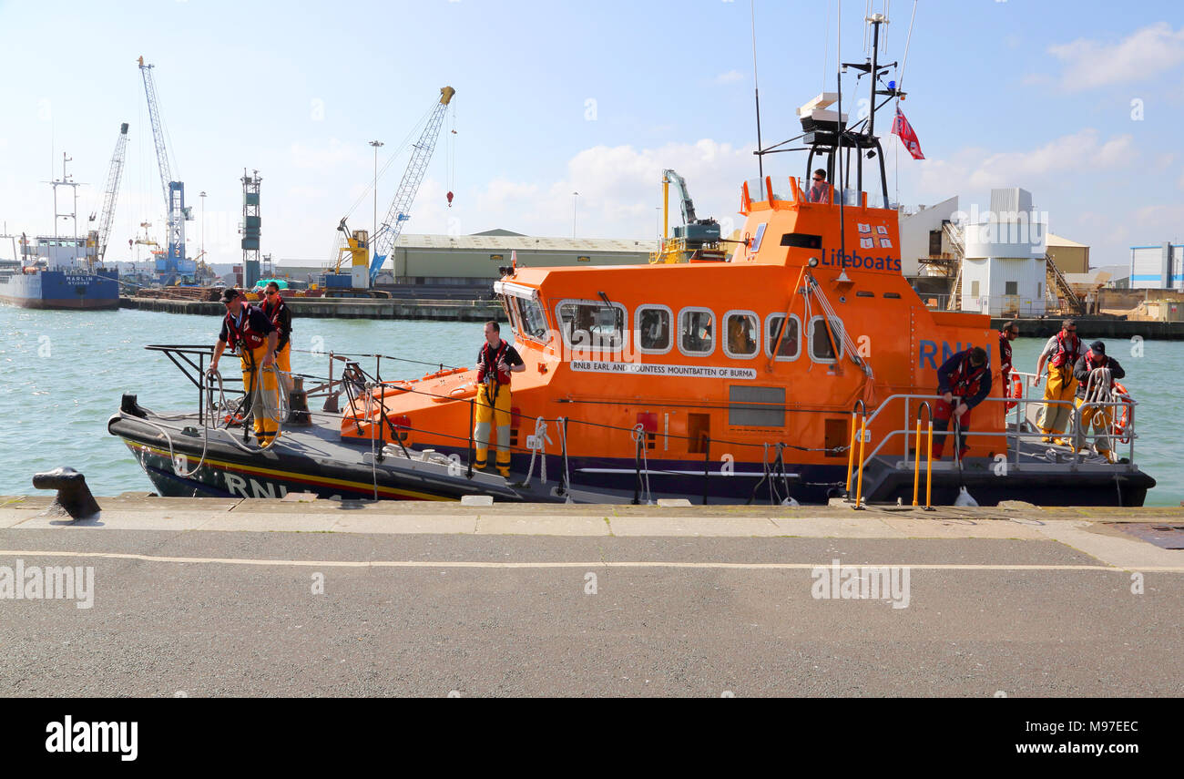 lifeboat station in the docks in the coastal town of poole on the dorset coast Stock Photo