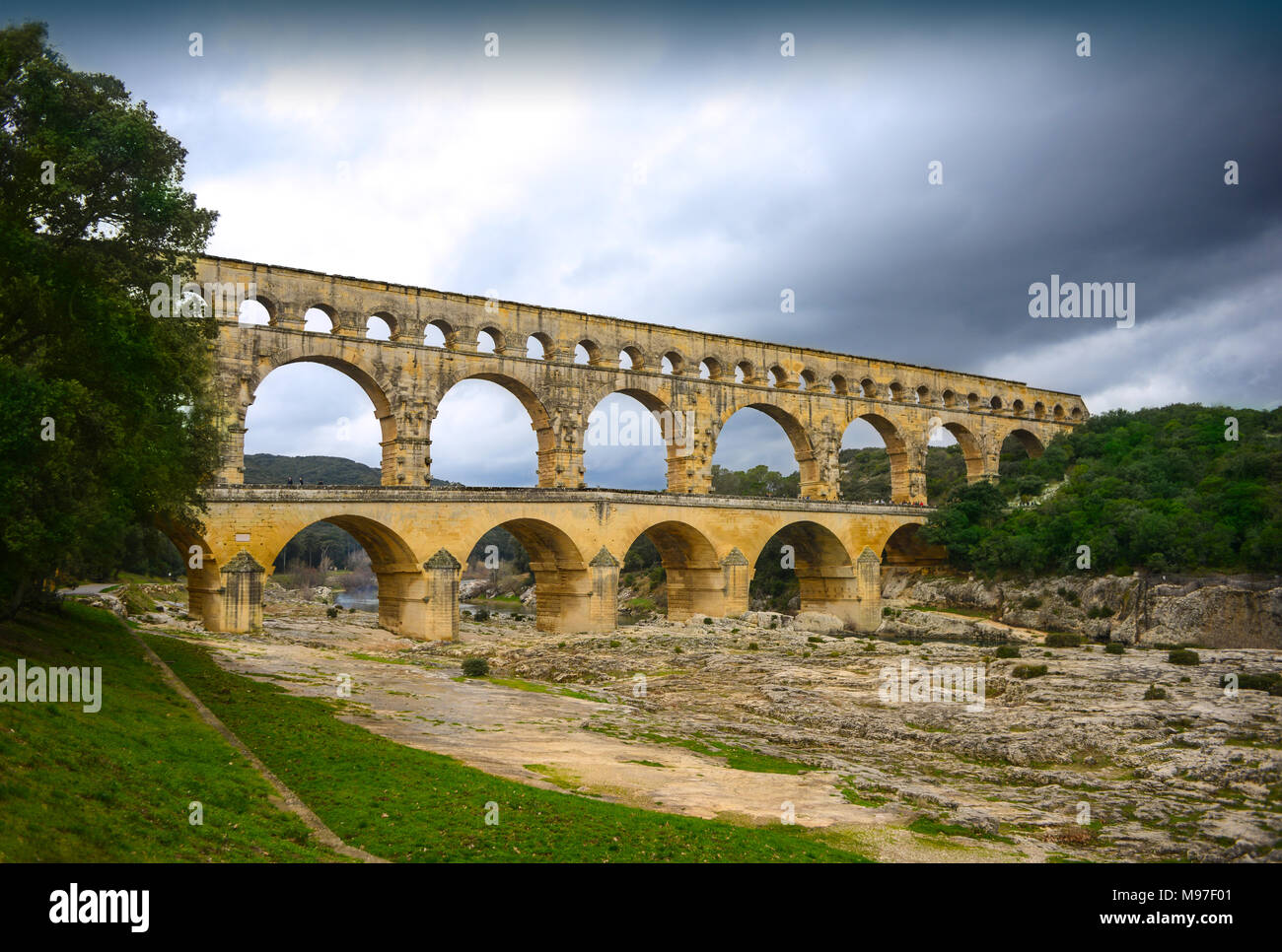 Roman aqueduct at Pont du Gard France, UNESCO World Heritage Site, Europe Stock Photo