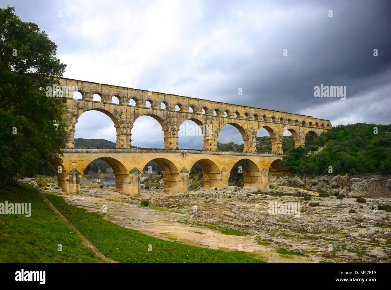Roman aqueduct at Pont du Gard France, UNESCO World Heritage Site, Europe Stock Photo