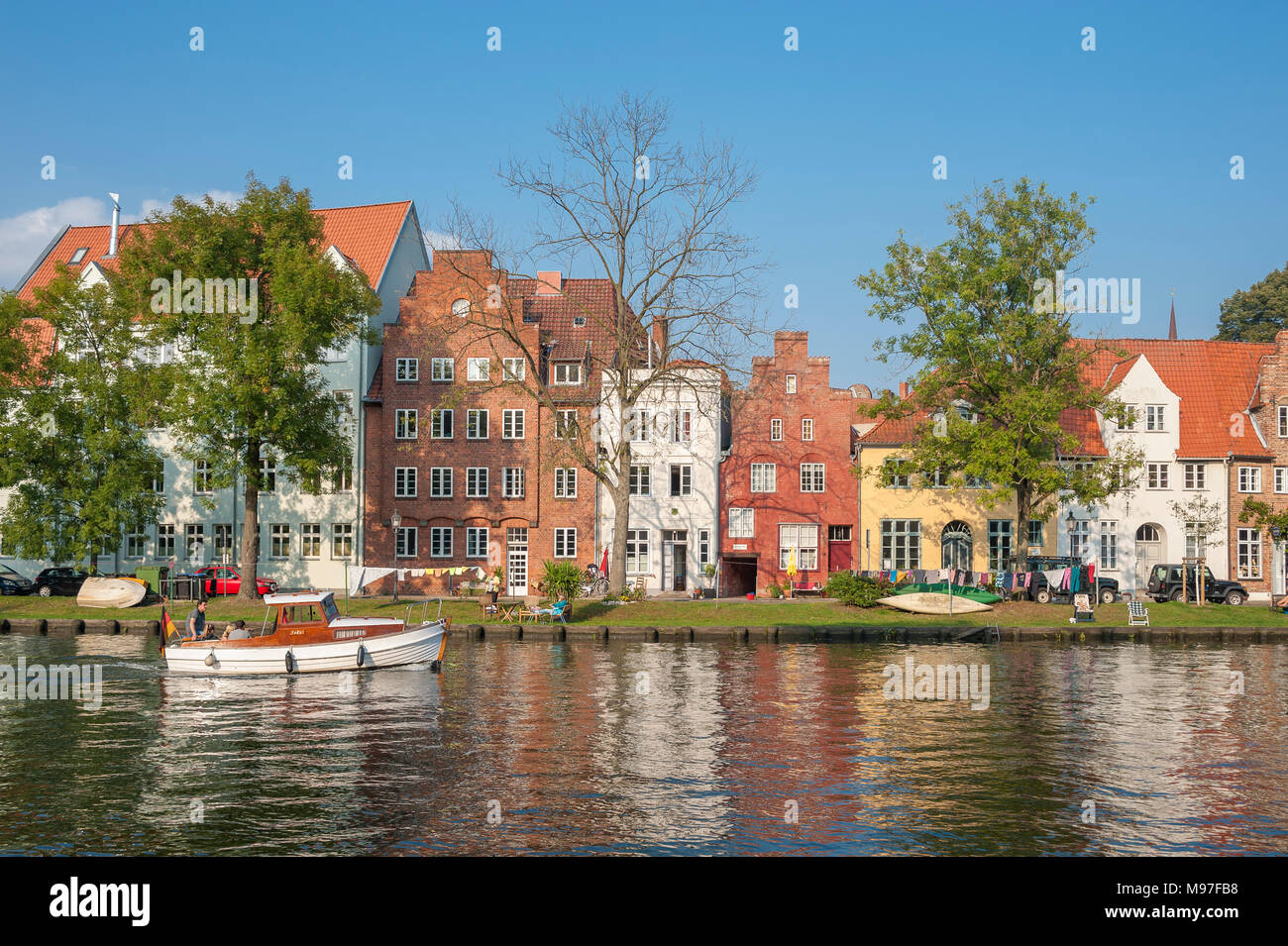 Historical cityscape at the the river Obertrave, Lubeck, Baltic Sea, Schleswig-Holstein, Germany, Europe Stock Photo