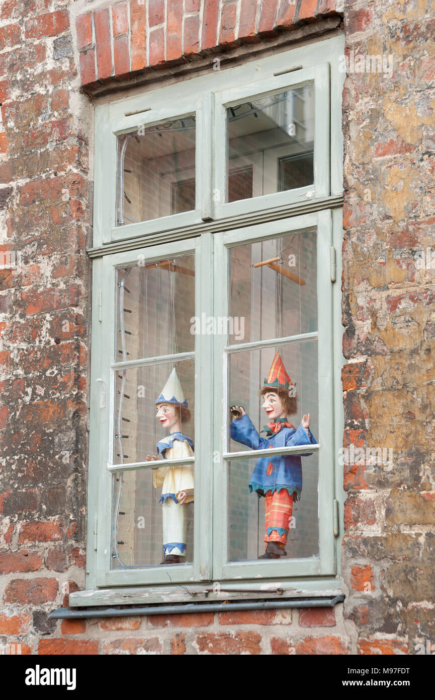Theaterfigurenmuseum, Windows of the Museum of Theatre Puppets, Lubeck, Baltic Sea, Schleswig