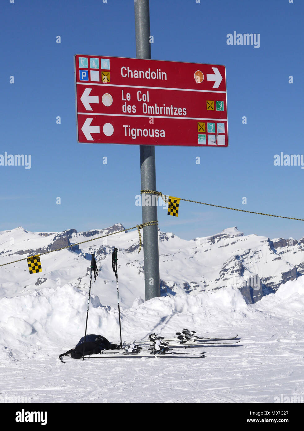 The swiss ski and snow-sport linked resort of St Luc and Chandolin in the Valais region of Switzerland Stock Photo