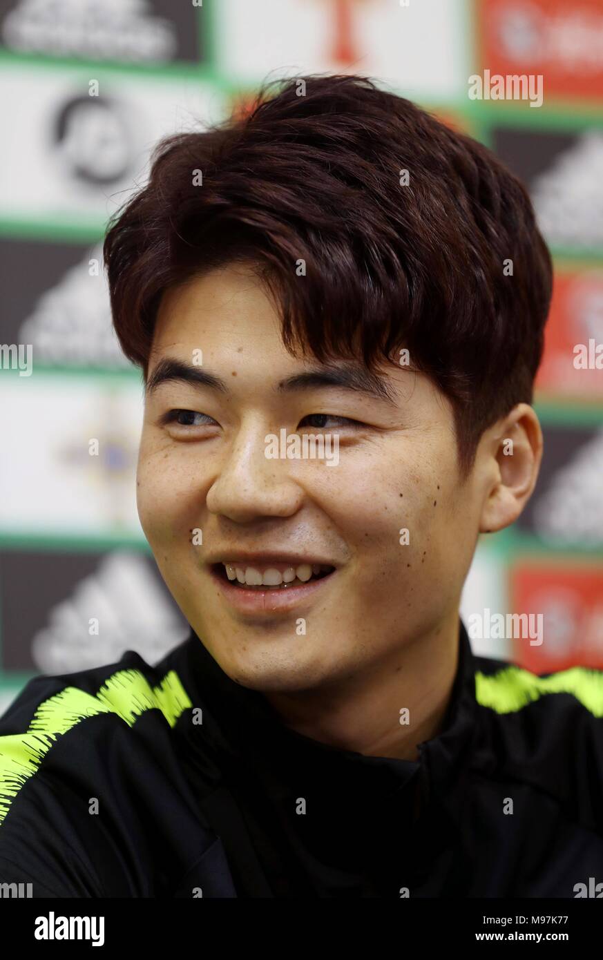 South Korea's Ki Sung-yueng during the press conference at Windsor Park, Belfast. PRESS ASSOCIATION Photo. Picture date: Friday March 23, 2018. See PA story soccer South Korea. Photo credit should read: Lorraine O'Sullivan/PA Wire. RESTRICTIONS: Editorial use only, No commercial use without prior permission. Stock Photo