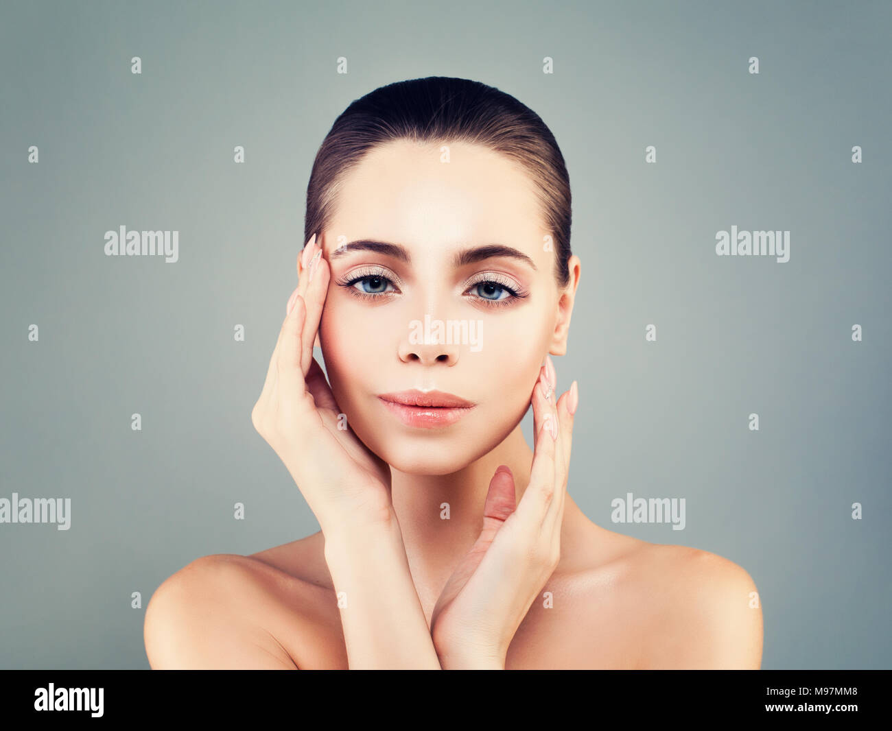 Beauty Spa Woman Portrait. Beautiful Girl Touching her Face, Skincare ...