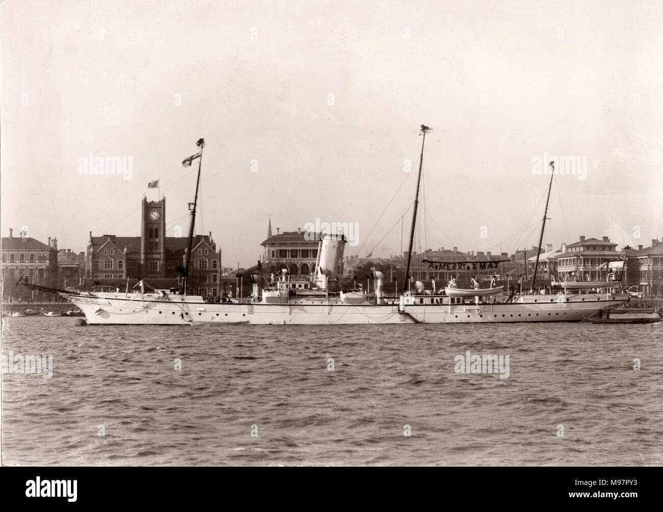 Vintage Photograph China c.1900 - Boxer rebellion or uprising, Yihetuan Movement - image from an album of a British soldier who took part of the supression of the uprising - Admirals yacht - HMA Alacrity off Shanghai Stock Photo