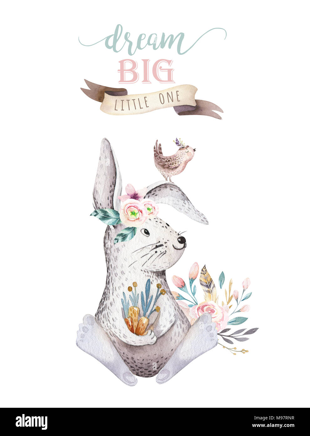 Cute bohemian baby cartoon rabbit animals for kindergarten, woodland ...