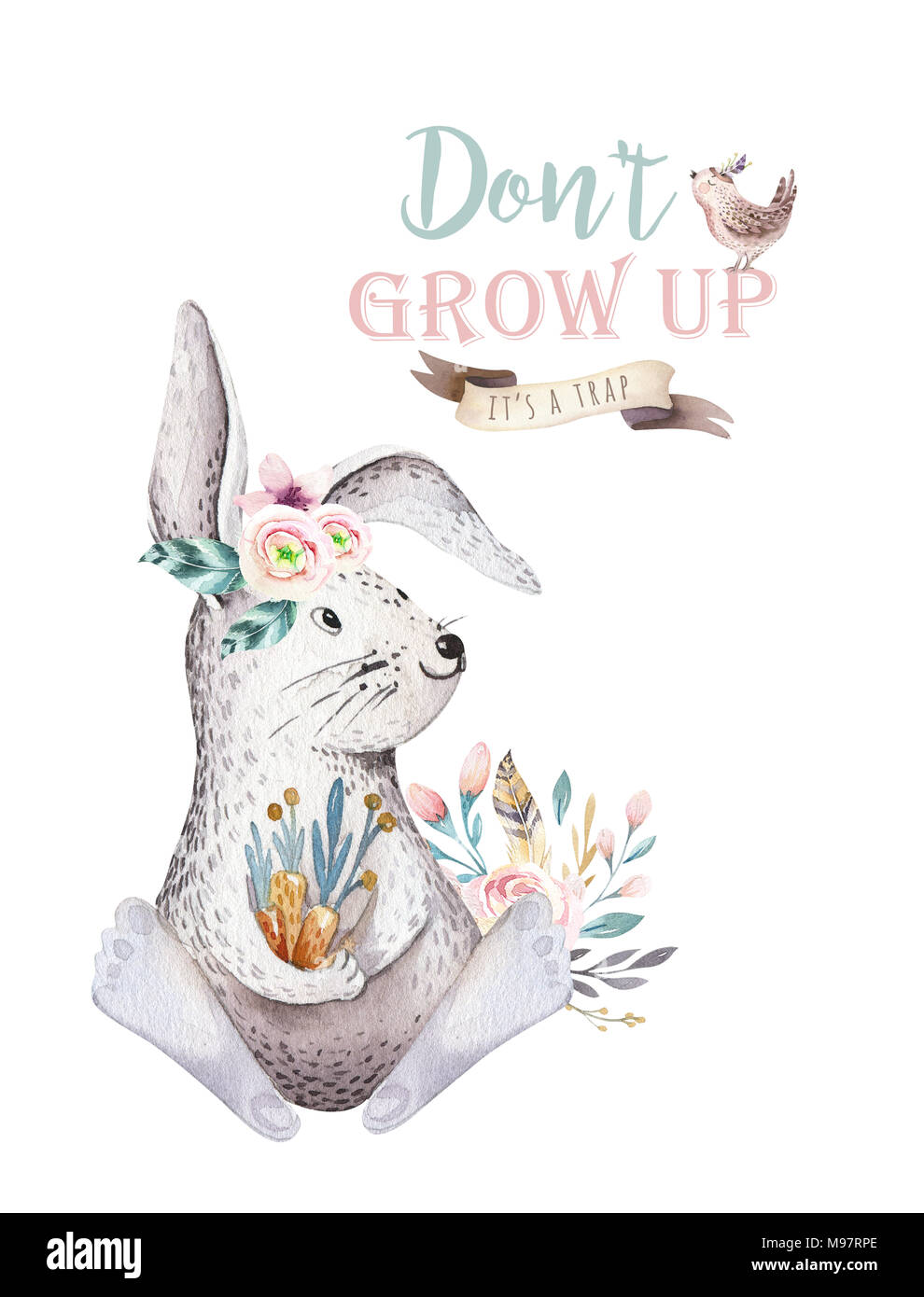 Cute bohemian baby cartoon rabbit animals for kindergarten, woodland ...
