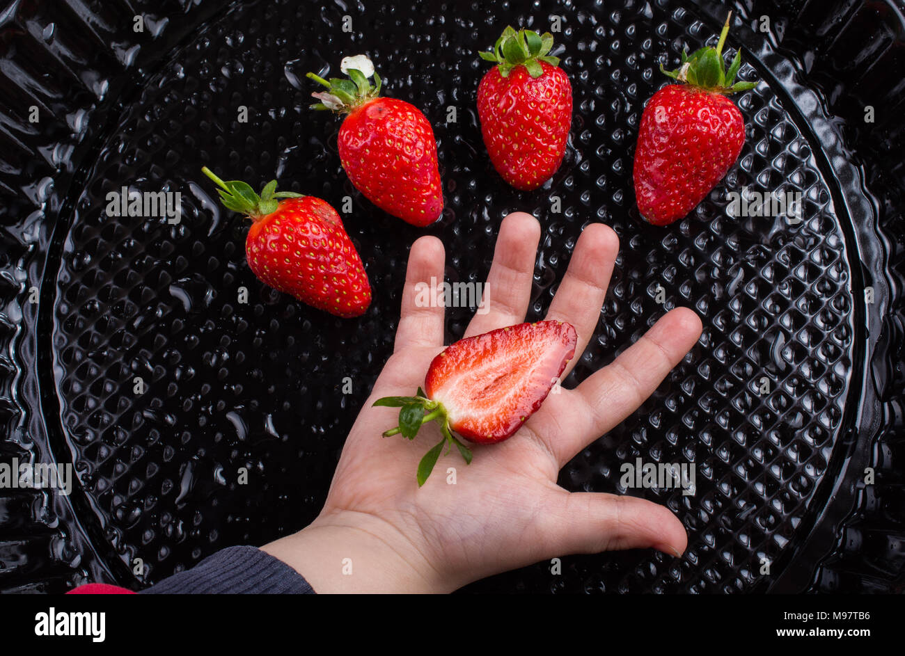 Juicy, sweet and ripe strawberry fruit in hand Stock Photo - Alamy