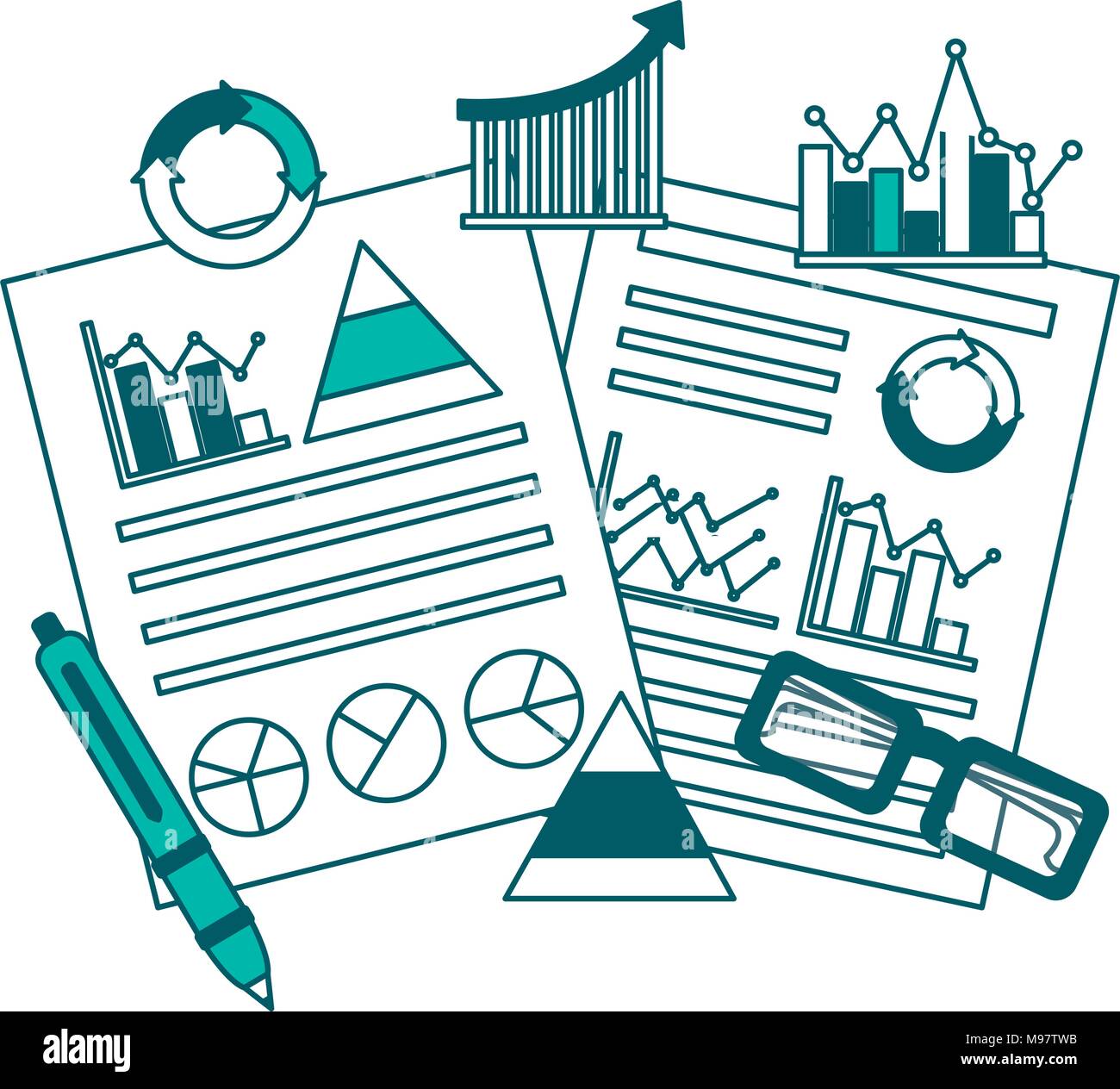 Desk paperwork graphs Stock Vector Images - Alamy