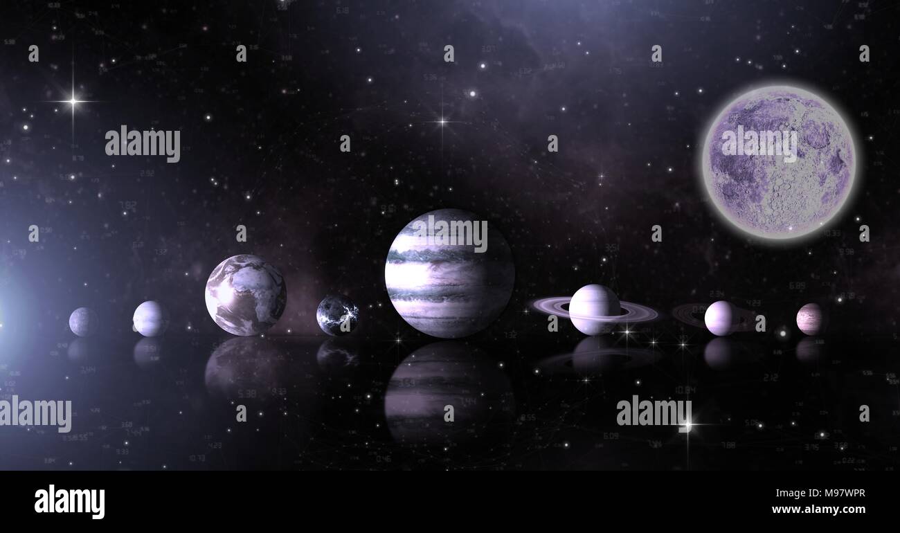 Planets in space with moon Stock Photo
