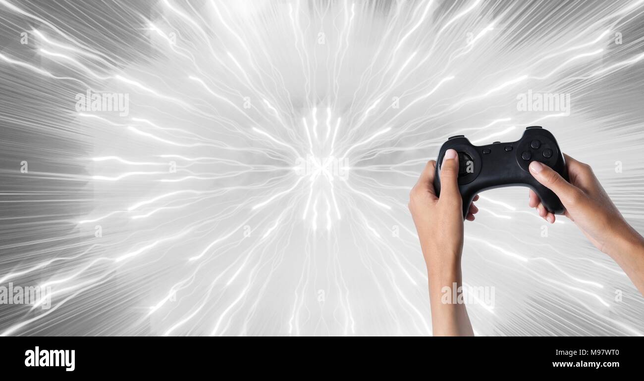 Hands holding gaming controller Stock Photo Alamy