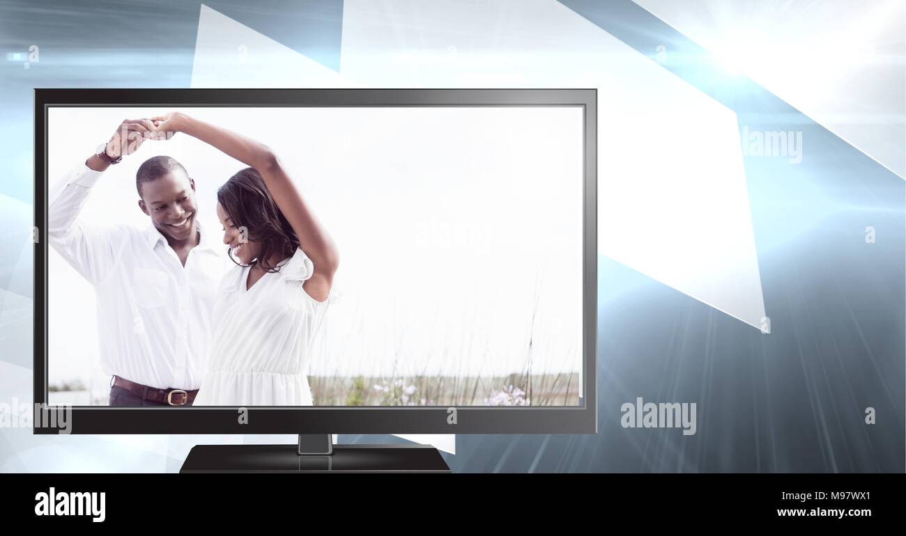 ROmantic couple on televisoin dancing Stock Photo